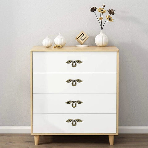 4 Pack Vintage Style Leaf Drawer Pulls 4 Inch Bronze Cabinet Handles For Dresser And Furniture 50mm Hole Distance installed on white dresser