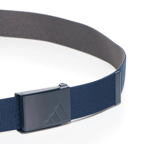 Reversible 1.5 Inch Golf Belt In Navy And Grey, 48 Inch Length, Cut To Size, Recycled Polyester With Metal Buckle And Raised Logo.