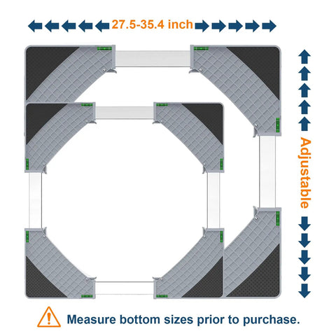 Top view of Beefy Adjustable Mobile Base for fridges and heavy appliances with size scale from 27.5 to 35.4 inches.