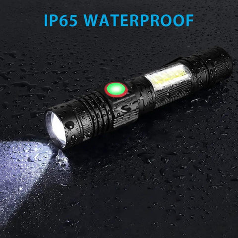 Rechargeable Magnetic LED Flashlight With COB Sidelight 1200 Lumen Waterproof Zoomable Beam Four Modes USB Rechargeable