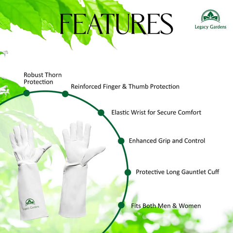 Long Goatskin Leather Gardening Gloves For Women And Men, Thorn Resistant Gauntlet For Rose Pruning, Forearm Protection, Puncture Resistant, Durable 2XL Natural