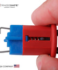 Close-up of Pro Grade 3 Pack Pin In Circuit Breaker Lockout Device with half inch breaker hole and industrial-grade body
