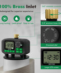 Four Zone Outdoor Sprinkler Timer With Brass Inlet And Large Dial showing 360° brass connector, oversized dial, and LCD screen
