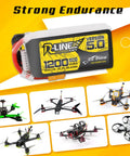 R Line Version 5.0 6S LiPo Battery Pack 22.2V 150C 1200mAh With XT60 Plug shown with RC cars and drones