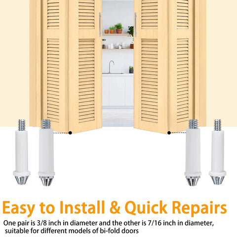 8 Pack Bi Fold Door Bottom Pivot Kit Replacement Pivot Hardware For Double Fold Cabinets And Folding Wardrobe Doors Fits Three Eighths Inch And Seven Sixteenths Inch Easy Install Built Tough For Long Lasting Performance showcasing components and installation guide