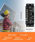 Worker with solar panel beside 20A PWM Solar Charge Controller For 24V Systems, Four-Stage Battery Charging, Low Noise, LVD Protected