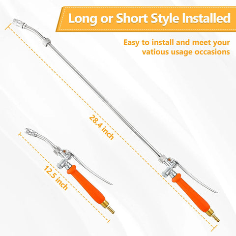 29 Inch Stainless Steel Sprayer Wand With Adjustable Nozzle And Built In Shut Off Valve, showing 28.4 and 12.5 inch options