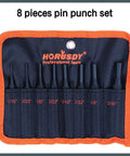 8 Piece Pin Punch Set With Holder For Automotive, Watch Repair, Jewelry And Craft in fabric holder, sizes 1/16" to 5/16"