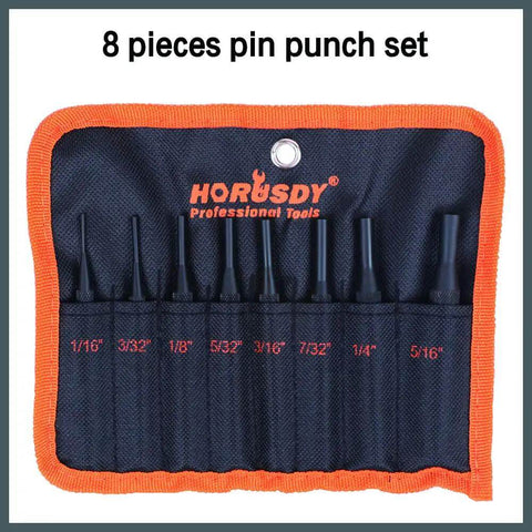 8 Piece Pin Punch Set With Holder For Automotive, Watch Repair, Jewelry And Craft in fabric holder, sizes 1/16" to 5/16"