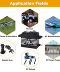 Waterproof RC Servo With 35Kg Torque Coreless Motor And Metal Gears shown with application fields for RC vehicles, robots