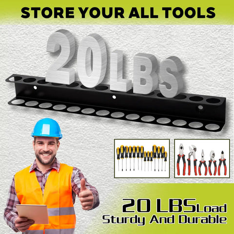 Two Pack Heavy Duty Screwdriver Plier Organizer Wall Mount Rack For Garage And Workshop Metal Tool Holder displayed with 20 lbs capacity