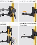 Close-up of Beefed Up Pro Grade Telescoping Laser Pole With Tripod For Rotary And Line Lasers showing adjustable laser mounts and adapters