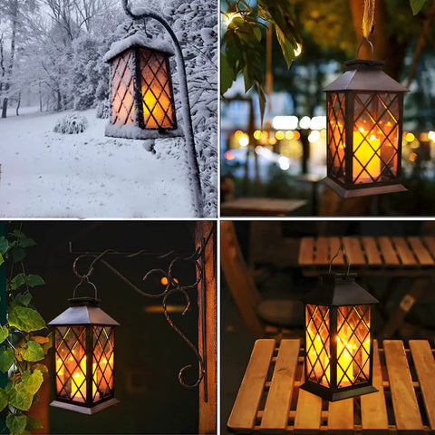 Outdoor Solar Lanterns Hanging Lantern PVC Waterproof 3 LED Flickering Flameless Candles For Patio Garden Table Decor Party 1 Pack