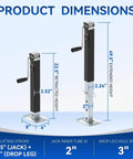 8000 Lbs Square Trailer Jack With 15 Inch Lift And 12 Inch Adjustable Drop Leg Heavy Duty Weld On Mount with measurement details