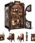 Count Cat's Study Book Nook Kit DIY Miniature Dollhouse For Grownups, 3D Wooden Puzzles, 108 Pieces, Bookshelf Diorama