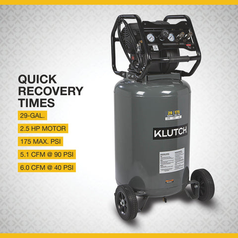 29 Gallon Portable Air Compressor With 2.5 HP Motor, 120 Volt Power, 175 PSI Max, front view with control panel