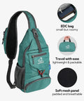 Green Packable Small Crossbody Sling Backpack for Hiking and Travel, Lightweight Water Resistant Daypack with pockets and mesh panel
