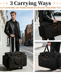 Man using black Rolling DJ Cable Bag With Laptop Pocket And Microphone Pocket Gear Case with wheels and handles on street