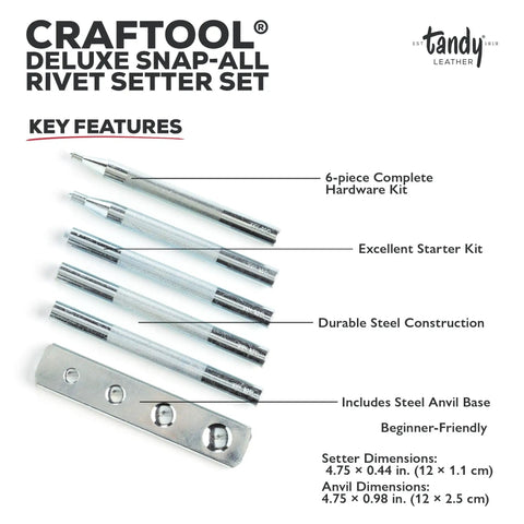 Premium Six Piece Leather Snaps And Rivet Setter Kit With Sturdy Base Plate For Belts Bags Straps And Weekend Crafting Projects That Are Totally Legit And Easy