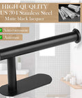 Self Adhesive Toilet Paper Holder Wall Mount Matte Black Stainless Steel SUS 304 No Drilling Rustproof Command Strip