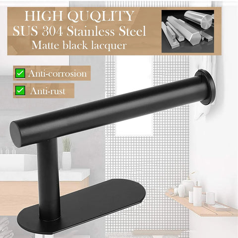 Self Adhesive Toilet Paper Holder Wall Mount Matte Black Stainless Steel SUS 304 No Drilling Rustproof Command Strip