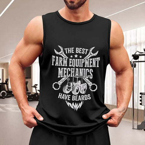 Straight Up Men Solid Cotton Tank Top With Bearded Mechanic Artwork For Gym Grinds And Weekend Grease Monkey Fix Ups Ultra Light Airy Sleeveless Undershirt Providing Actual Sun Shield Coverage