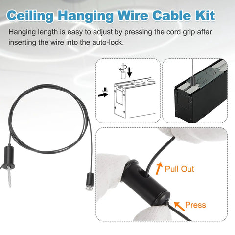 Four Piece Ceiling Hanging Wire Cable Kit With Adjustable Top Mounts 3.3ft Suspension Cable installation detail
