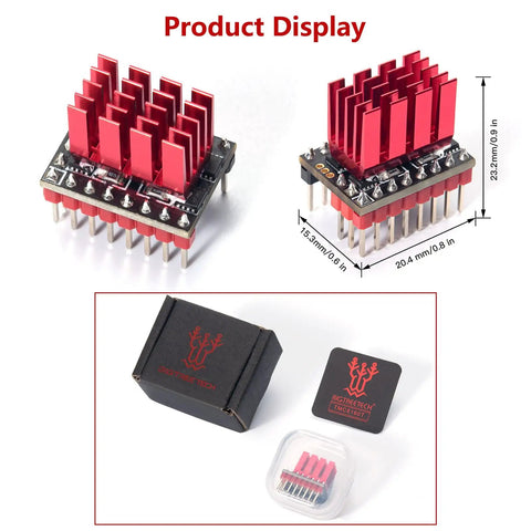 Ultra Quiet SPI Stepper Motor Driver TMC5160T V1.0 with heatsink and packaging, front and side view, 3D printer use