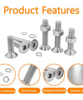 1200 Pcs M3 Stainless Steel Countersunk Head Hex Socket Screws Bolts Nuts And Washers Assortment Kit, visible screws and washers