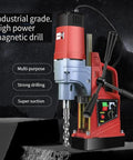 Awesome 1350W Portable Magnetic Drill Press With 16mm Boring Diameter And Strong 11500N Holding For Effortless Metal Work displayed on a dark background.
