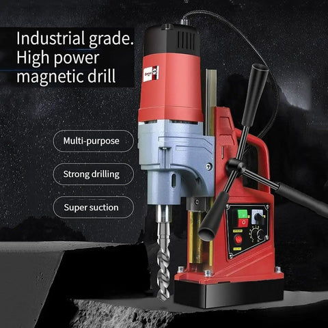 Awesome 1350W Portable Magnetic Drill Press With 16mm Boring Diameter And Strong 11500N Holding For Effortless Metal Work displayed on a dark background.