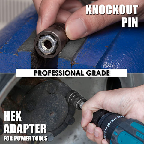 Bolt Extractor Kit For Damaged Fasteners, 32 Piece Nut And Bolt Remover Set, Knockout Pin and Hex Adapter in Use