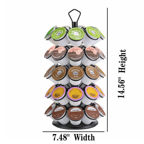 Compact K Cup Storage Carousel That Holds 45 Coffee Pods Five Tier Capsule Organizer Space Saving Black Display Stand For Keurig Pods