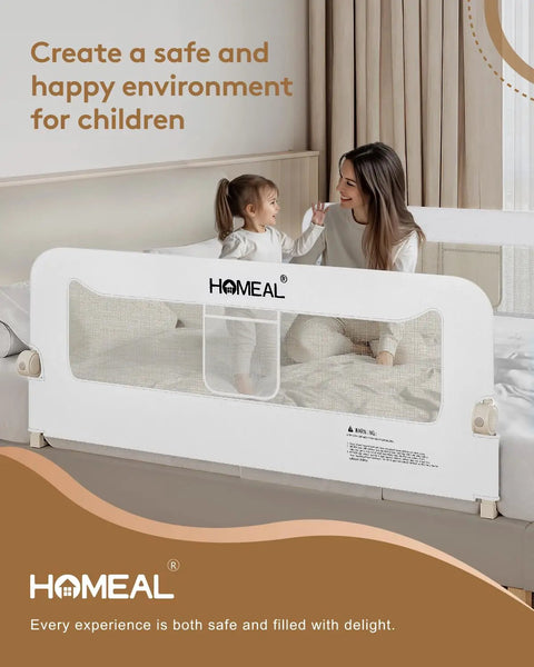Toddler Bed Rail 59 Inch Extra Long Swing Down Guard With Double Reinforced Stability Foldable Metal Safety Guard in bedroom