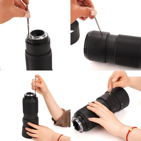 Using the 11 Piece Mini Precision Screwdriver Set For Repairing Computers Electronics Toys And Watches on camera lens assembly.