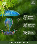 Weather Guard Dome Cover For Hanging Bird Feeders Rainproof And Easy To Clean 11.5 Inch Wide Shield Keeps Seeds Dry And Rot Free Durable Plastic Protection Against Rain Snow Debris Blue in garden setting.