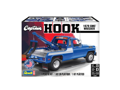 1979 GMC Wrecker Captain Hook Model Kit With Telescoping Boom and decals on packaging