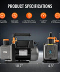 4.5 CFM Vacuum Pump And Gauge Kit Pro-Grade For DIY Mini Split HVAC Auto Systems With Leak Detector, Includes Four Hoses, Two R134a Can Taps, R134a R22 R410a Compatible, Upgraded Tri-Fold Storage Case And Four Adapters. 1/3 hp vacuum pump dimensions 10.7 x 8.4 x 4.3 in