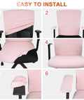 4 Piece Stretchable Office Chair Cover Set Universal Fit For Rotating Chairs Includes Seat Cover Back Cover And Armrest Pads Slipcovers In Polyester Pale Pink installation steps
