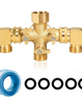 Three Way Garden Hose Splitter With Swivel Elbows High Flow Brass Body And Shut Off Valves Includes Washers And Thread Seal Tape, brass