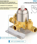 4-Way Tub and Shower Faucet Set With Rough-In Valve Included, brass pressure balance valve, UPC cUPC certification label visible.
