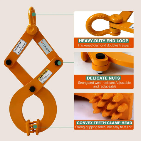 Industrial Pallet Puller Clamp 2204 lb Capacity Heavy Duty Steel Single Scissor with six inch jaw showing components