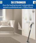 Heavy Duty Door Security Bar With One Ton Strength, Adjustable Aluminum Jammer installed on white inward-opening door