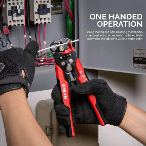 3 In 1 Automatic Wire Stripper Cutter And Crimping Tool With Self Adjusting Pliers in use, stripping wire in electrical box