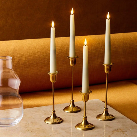 Flameless Taper Candles Set With Realistic 3D Wick Flame, 7 Inch Ivory Wax, 4 Pack, Flickering LED Candle Lights on table