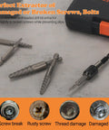 6 Piece Screw And Bolt Extractor Set For Removing Broken Bolts And Stripped Screws Quickly And Easily No Sweat For Studs And Fasteners