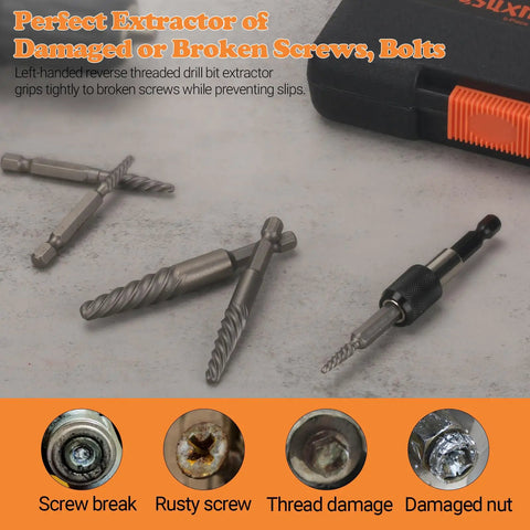 6 Piece Screw And Bolt Extractor Set For Removing Broken Bolts And Stripped Screws Quickly And Easily No Sweat For Studs And Fasteners