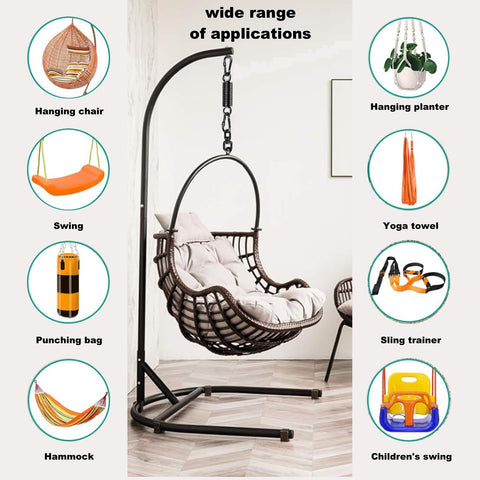Heavy Duty Porch Swing Spring Kit With 700 Lb Capacity, versatile uses including hanging chair and hammock in a room setup.