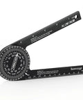 Heavy Duty 7 Inch Aluminum Angle Finder Protractor With Dual Scale Square features a round angle gauge and ruler for precise miter cuts.
