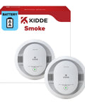 No Sweat Battery Operated Smoke Detector With Ultra Fast Sensing Plus A Beast Mode Eighty Five Decibel Alarm And Sharp Red LED Flasher for home safety, featuring two smoke alarms.